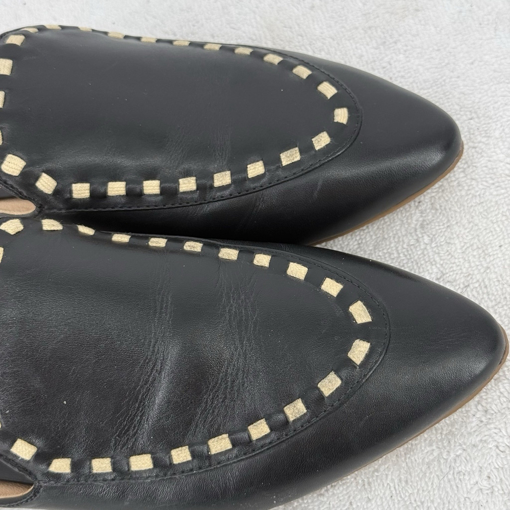 Jack Rogers Black Leather Slip-On Mules with Cream Stitching - Picture 2 of 7